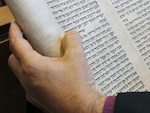 Rt Revd Michael Jackson viewing a  Hebrew Scroll at the Orthodox Synagogue, Terenure.